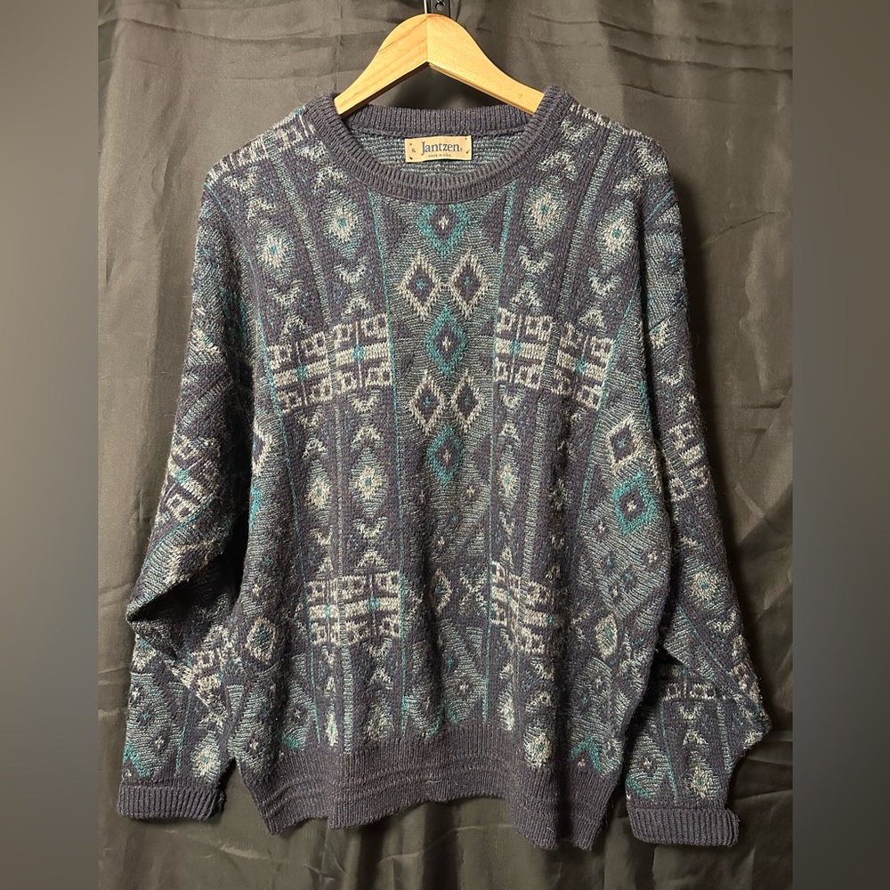 Vintage Jantzen Sweater Men Gray Knit Grandpa Cosby Biggie 90s USA